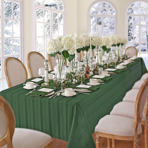 Newbridge Christmas Hunter Green Satin Stripe Fabric Tablecloth, 52 x 52 Inch Square, Holiday Woven Stripe