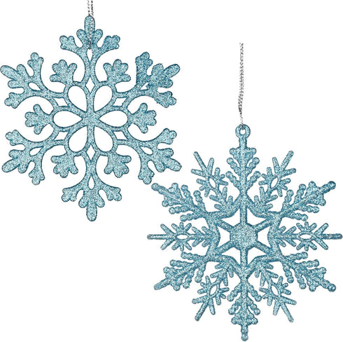 DearHouse 36pcs Plastic Snowflake Ornaments, Tiny Sparkling Glitter Snowflake Decorations on String for Christmas Trees
