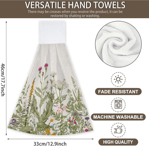 Flower Herbs Hand Towels Wild Plant Hanging Kitchen Dish Towels with Loop 2 PCS, Soft Super Absorbent Washcloth Fingertip Towel for Home Decor 12x17 in by CIAIDU