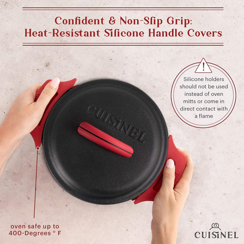 Cuisinel Cast Iron Dutch Oven - 3-Quart Deep Pot with Lid, Pan Scraper, Handle Covers for Indoor/Outdoor Cooking,