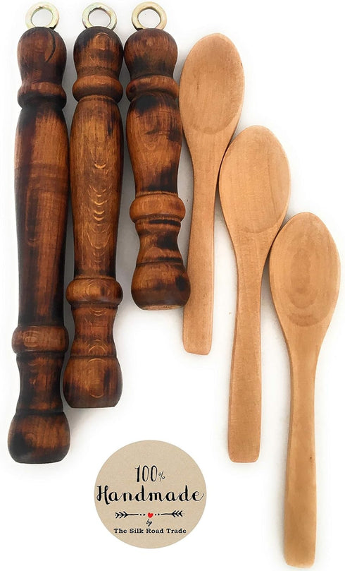 Replacement Wooden Handle for Copper Coffee Pot, Teapots, and Multi-Purpose Mini Wooden Spoon, 3 Handles