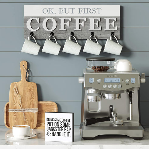 Barnyard Designs Coffee Sign - Inspirational Wood Box Sign - Funny Office Kitchen Desk Decoration Gift for Coffee Lovers