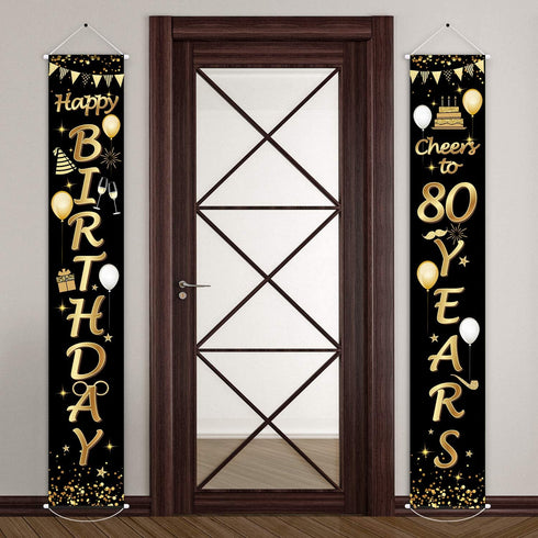 2 Pieces 80th Birthday Party Decorations, Cheers to 80 Years Banner, Welcome Porch Sign