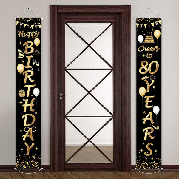 2 Pieces 80th Birthday Party Decorations, Cheers to 80 Years Banner, Welcome Porch Sign