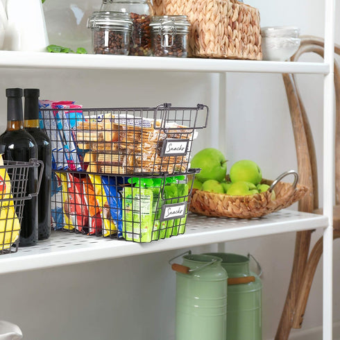 Granrosi Large Stackable Wire Baskets for Organizing, Set of 2 Snack & Chips Organizer for Pantry, Bronze Wire Baskets