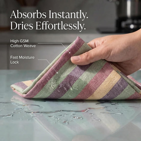 Set 6 20" X30 100% Urban Villa Kitchen Towels Harvest Stripes Dish Towels of Cotton Highly Absorbent Quick Drying Dish