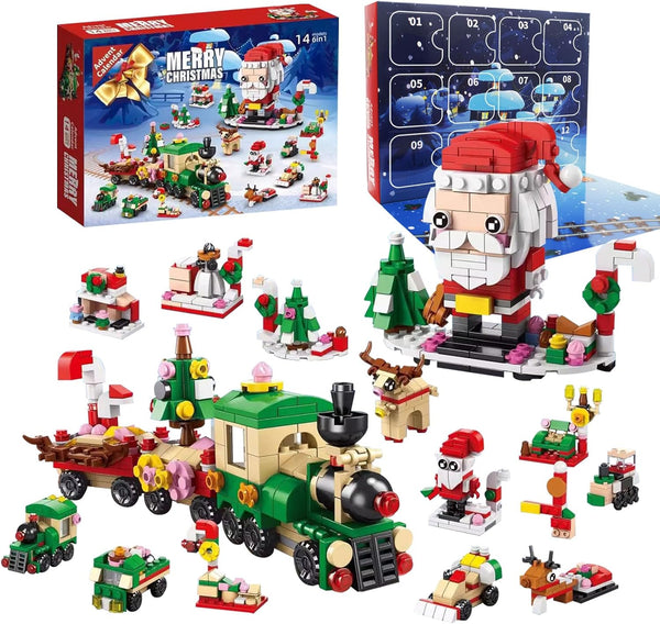 2025 Christmas Advent Calendar, 6 IN 1 Santa Claus Train Building Blocks,