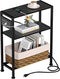 Small Narrow Side Table with Charging Station, Skinny End Table for Small