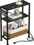 Small Narrow Side Table with Charging Station, Skinny End Table for Small