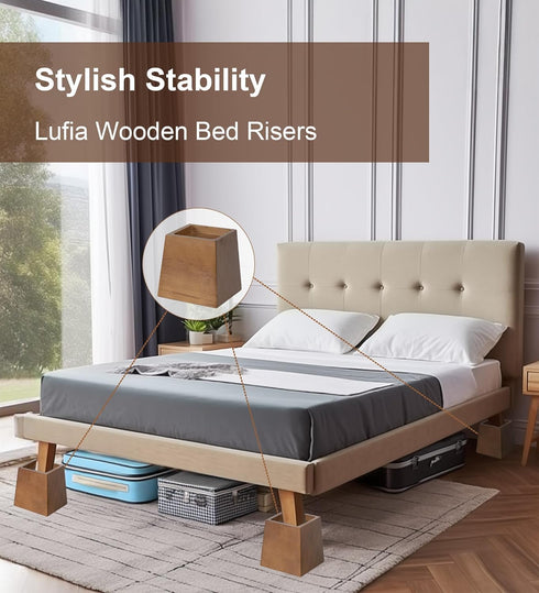 Lufia Wood Bed Risers 4 Inch, Premium Pine Furniture Risers, Sturdy and Stylish 4" Bed Lift for Sofa, Desk and More -