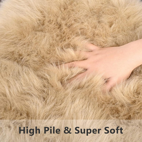 2 (1.6ft 1.6ft) Softlife Camel Faux Fur Sheepskin Chair Cover PCs Seat Cushion Pad Super Soft Area Rugs for Living