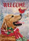 Welcome Winter Golden Retriever Dog Decorative Burlap Garden Flag, Puppy Cardinal Pet Home Yard Decor, Double Sided 12