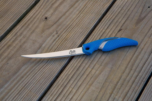 CUDA 6" Curved Boning Fish Knife, Titanium Bonded Stainless Steel Blade, Non-Slip Grip