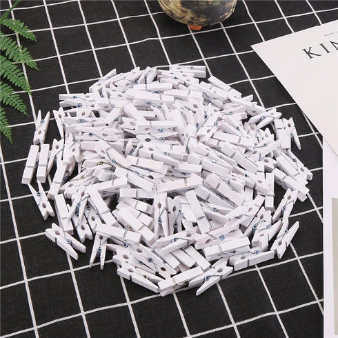 DECORA Pack of 100 Sturdy White Wooden Mini Clothespin Photo Clips - 3.5cm