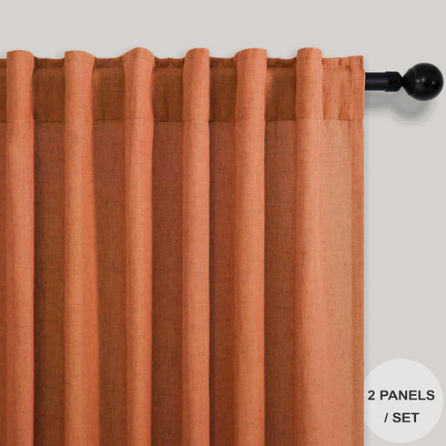 Pitalk Burnt Orange Boho Country Kitchen Curtains 36 Inch Length for Small Window Coverings 2 Panels Back Tab Pocket Semi Translucent Linen Sheer Short Curtains for Bathroom Laundry Room 3ft 30x36