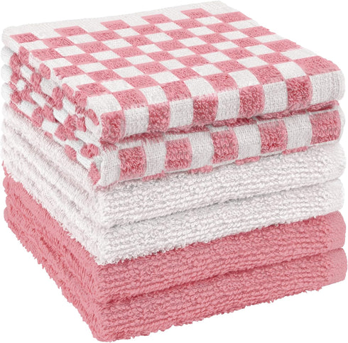 6 Pack 100% 12x12 inch Set (Pack 6) DecorRack Cotton Checkered Washcloths, Soft Cotton Face Towels, Absorbent