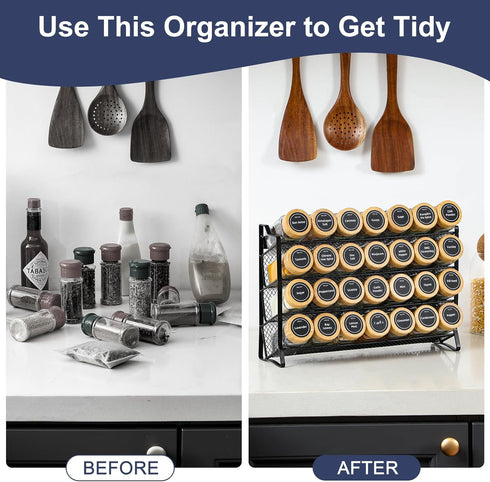 AOZITA 28 Countertop, Spice Rack Organizer for Cabinet, Empty Spice Jars with Bamboo lids, Funnel, Spice Labels