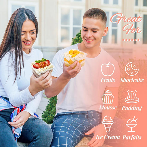 8 oz 50 Sets, Zezzxu Dessert Cups with Lids and Spoons, Square Plastic Dessert To-Go Containers with Dome Lids & Sporks