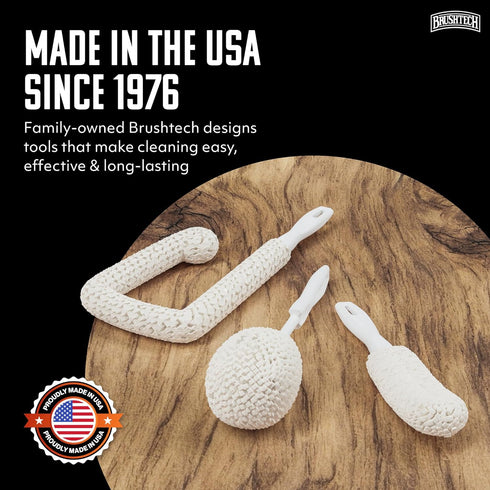 Brushtech 3-Piece Sommeliers Washing Kit - USA Made Glass Cleaning Brushes with Tapered Foam Heads for Decanters