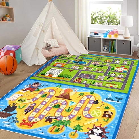 4x6 GarveeHome Washable Kids Rug ft Kids Carpet Play Mat City Car Play Rug with Pirate Theme, Stain-Resistant Non-Slip