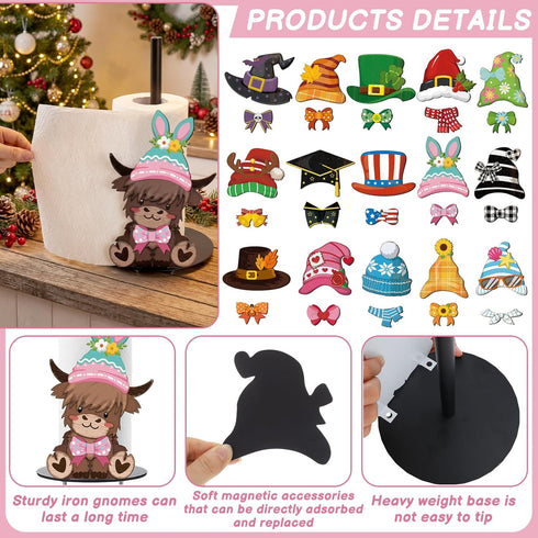 Otoolling Countertop 15 Set Holiday Interchangeable Paper Towel Holder Highland Cattle Metal Stand Towels Paper Holder