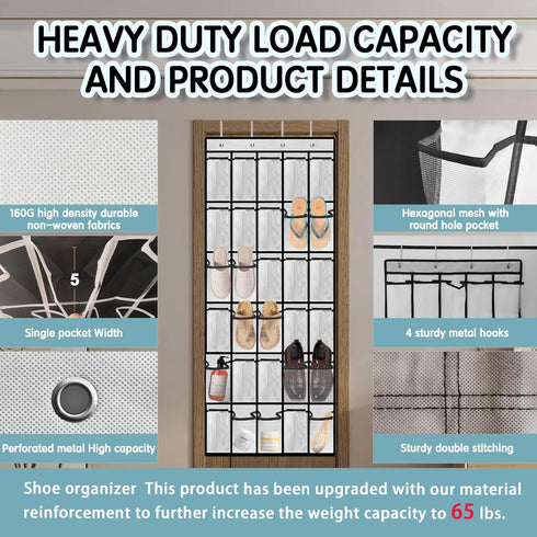 Kotkn 30 Closet Over the Door Shoe Organizer with Breathable Mesh Pockets - Large Capacity Storage for Men & Women