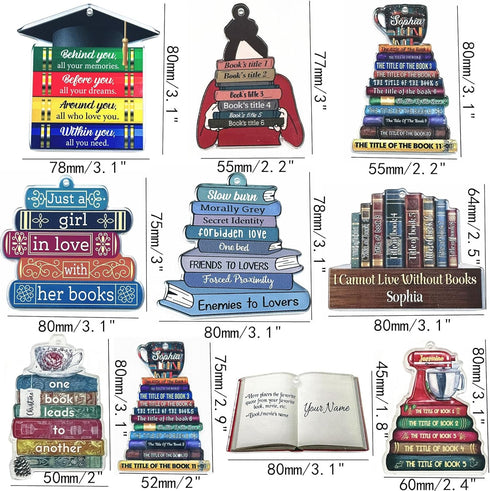 DD-life 10 6) Pcs Book Lovers Heart Librarian,Books Stacked,Christmas Ornaments,Bookshelf Decor,Library