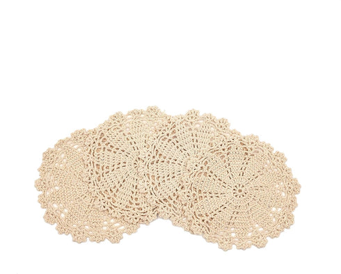 Phantomon 7 Inch Doilies - Handmade Round Crochet Cotton Lace Placemats, Pack of 4 (Beige)