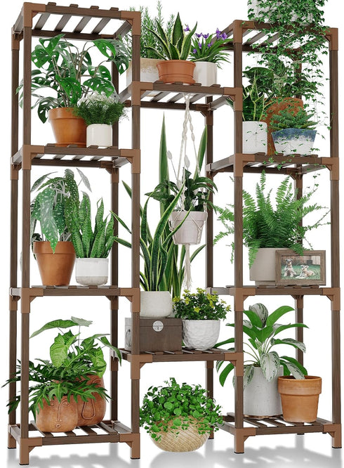 Bamworld Plant Stand Indoor Outdoor Tall Plant Shelf for Multiple Plants Pots