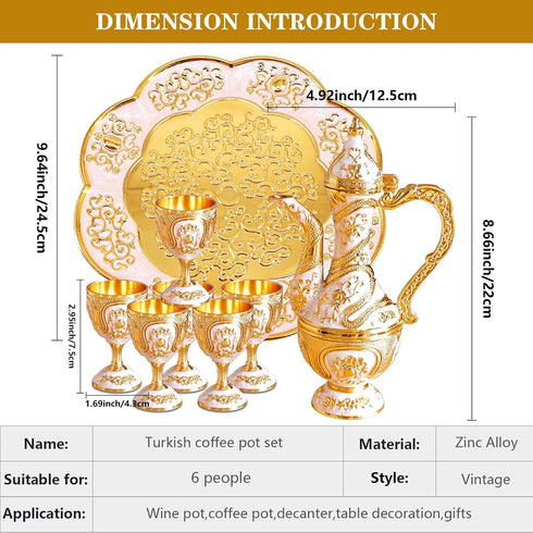 Igtazy Set,Tea Set Vintage Turkish Coffee Pot and Cups Service Including Teapot,Tea Tray and Metal Cups for Wine