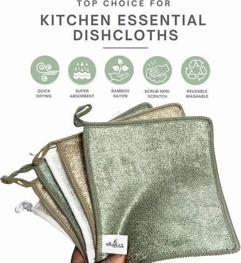6x7 6-Pack 2-Ply Whiffkitch Dishcloths Dishrags for Kitchen and Household Cleaning Non-Scratch Weave, Rayon Derived