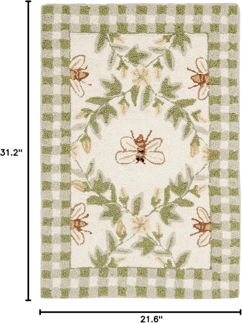 1'8" 2'6", Country (HK55A) SAFAVIEH Chelsea Collection Accent Rug - x Ivory & Green, Hand-Hooked French Wool, Ideal