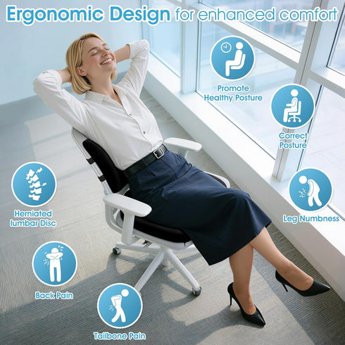CushZone Ergonomic Seat Cushion & Lumbar Support Pillow - Memory Foam for Sciatica Pain Relief & Posture Correction