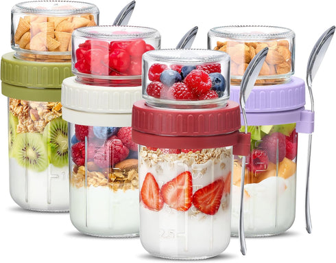 Danmu 4 Pack Overnight Oats Containers with Lids 16 oz,Dual-Layer Yogurt Parfait