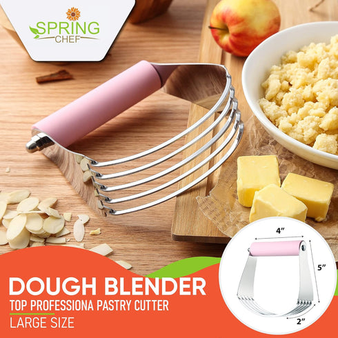 Spring Chef Large Dough Blender For Baking, Professional Dough Cutter Tool, Stainless Steel Puff Pastry Cutter Tool, Manual Dough Mixer, Dishwasher Safe Pastry Blender for Easy Mixing - Pink Lemonade