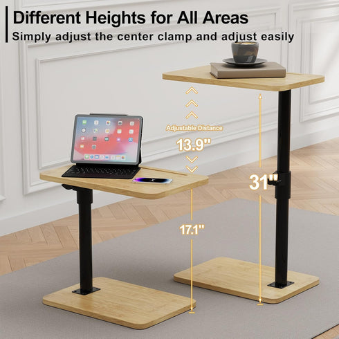 2Pcs 360 (2PCS, Sofa Armrest Tray Table - Bamboo Swivel TV Trays - Height Adjustable Side Table for Bed or Chair
