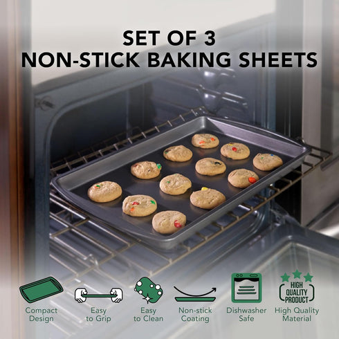 Nifty Cookie & Baking Sheets Set of 3, Non-Stick Coated Steel, Dishwasher Safe, Oven Safe