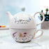 14.5 oz Set, Set, Summer 1 Count, Pavilion Gift Company - Happiness Ceramic Teapot and Tea Cup Watercolor Floral Tea