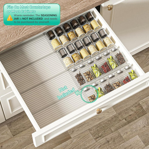 4 Tier-2 Set 11'' 22'', Countertop(JARS AMBIRD Spice Drawer Organizer, Clear Spice Rack Tray Expandable From