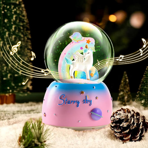 VECU Unicorn Snow Globe with Music, Perfect Music Box for Kids, Girls, Granddaughters Birthday (Manual Snow Drift)