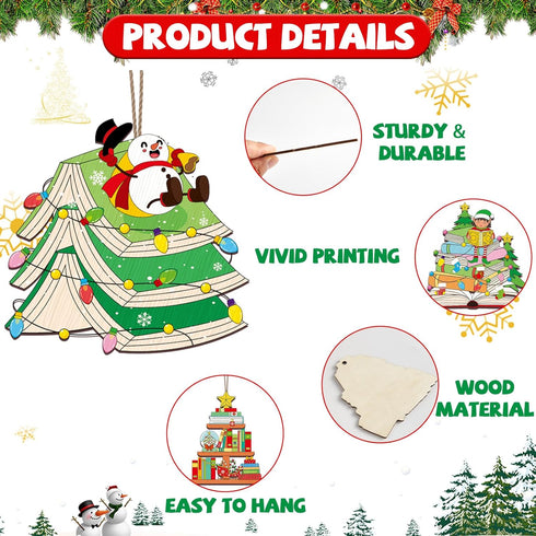 24Pcs Christmas Wooden Book Ornaments Book Lovers Gifts Xmas Tree Reading Ornament Bookshelf Hanging Wood Signs Crafts