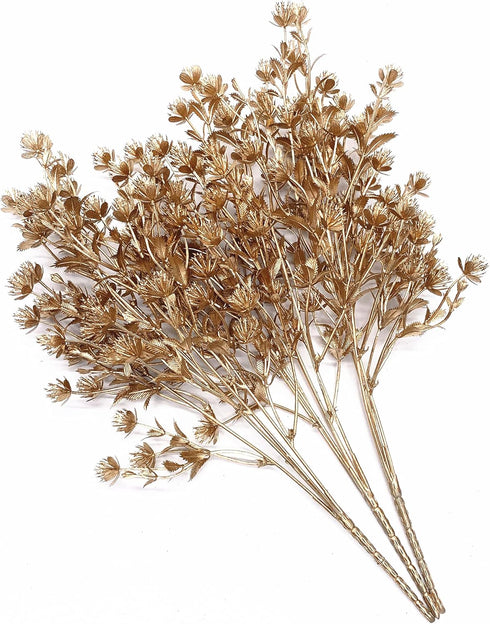 Christmas Artificial Flowers, Golden Baby Breath Gypsophila Plastic Plant Fake Plants for Wedding and Home Decoration