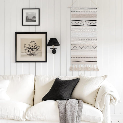 16x39 INCH BlissBlush Long Vertical Wall Hanging Tapestry Woven Boho Farmhouse Decor Black Beige Cream Tassel Handmade