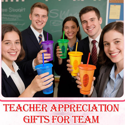 12 Set 24oz Skylety Teacher Appreciation Gift Bulk Include Reusable Pencil Plastic Coffee Cup with Lid Straw Graduation