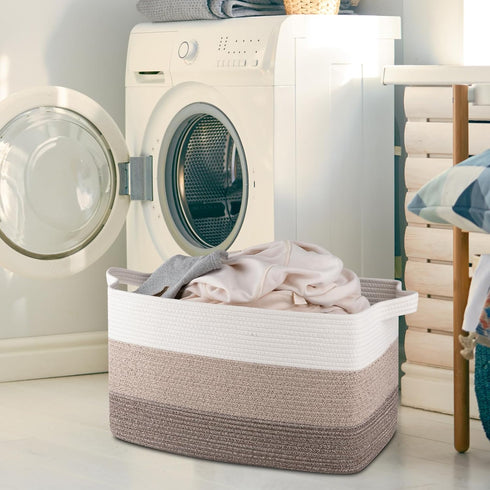 OIAHOMY Extra Large Blanket Basket, 90L Cotton Rope Woven Laundry Basket for Toy & Blanket Storage (Gradient Brown)