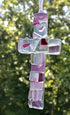First Communion Gift for Girl, Handmade in USA Pink Mosaic Glass Cross with Sentiment