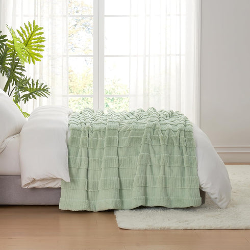 Amlie Cozy 88"x90", Home Luxury Striped Faux Fur Throw Blanket for Bed Queen Size, Soft Fuzzy Fluffy Plush Gift