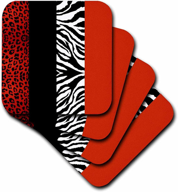 Red/Black/Orange/White Animal Print Coasters - 3dRose cst_35438_3, Set of 4