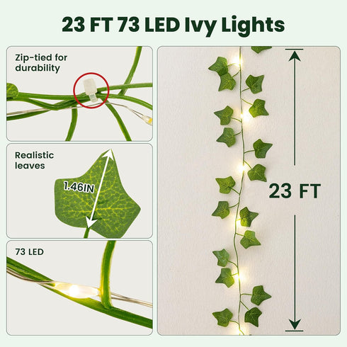 23 73 HEYFUNi Fake Ivy Vines with Lights, Ft Led Artificial Greenery Garland with Fairy Lights USB/Battery Operated