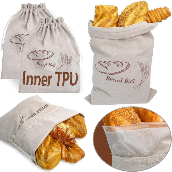 Cromagic 2-Piece Reusable Bread Bag Set. 13 x 17-inch linen bread bag with